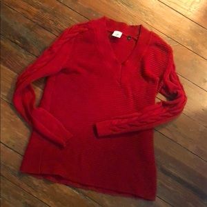Red V-neck tunic sweater